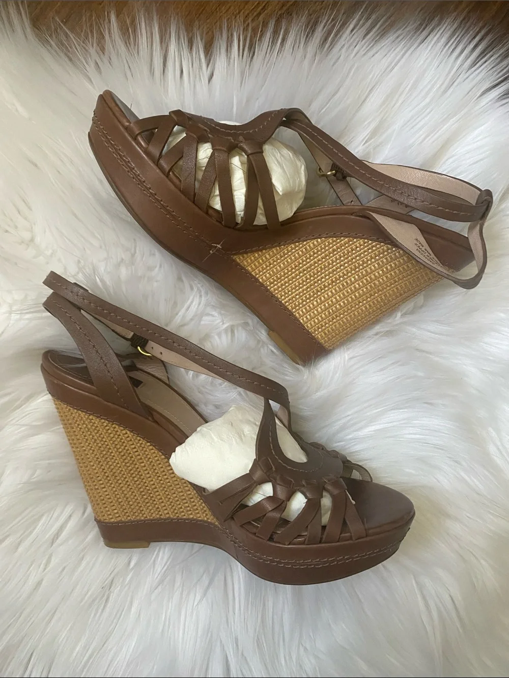 Joan & David Women’s Brown Wedge Sandals - Braided Platform Summer Heels - Picture 1 of 3